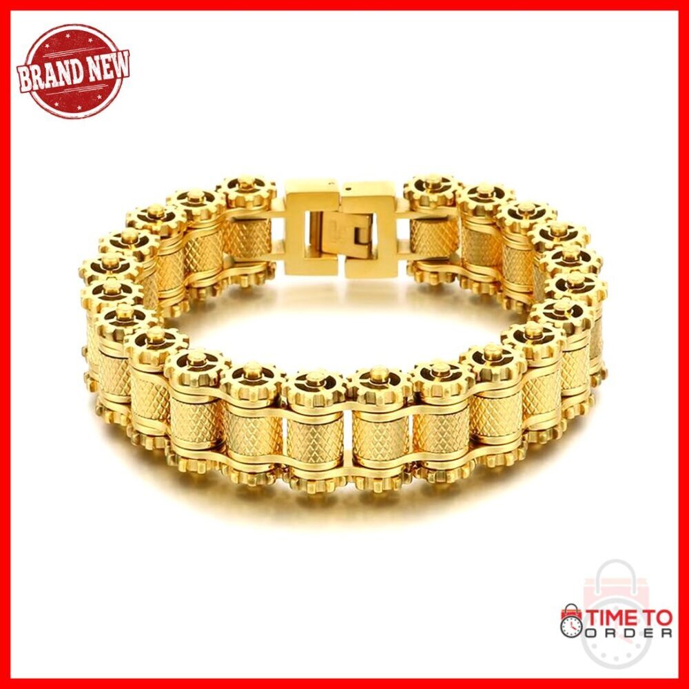 18K Gold Cuban Chain Bracelet 8.66" Length 142g Weight Men's Fashion Accessory